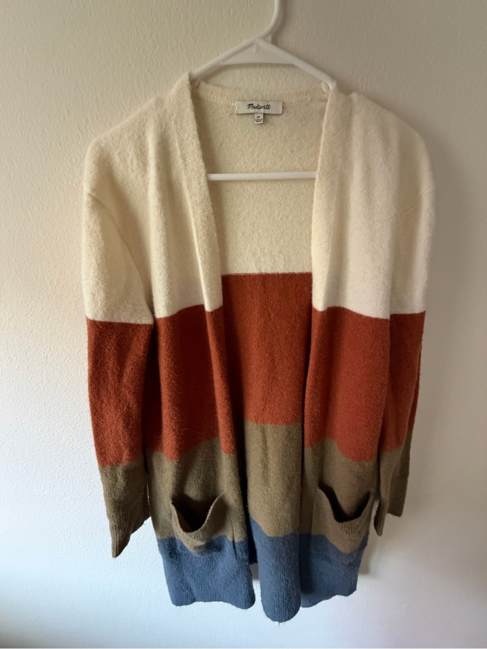 Madewell Cream Rust Olive Blue Colorblock Open Cardigan